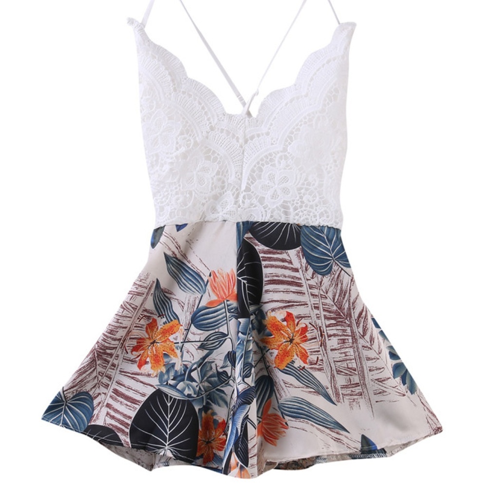 RESTOCK! Lace Boho Floral Tropical Backless Romper - Picture 8 of 8